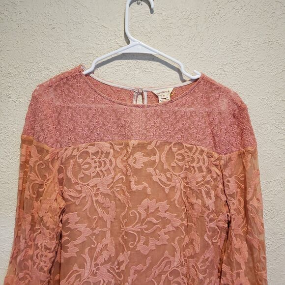 Sundance Womens Embroidered Trellis Dress Sz 8 Pink 100% Silk Sheer Boho Shift - Picture 6 of 10